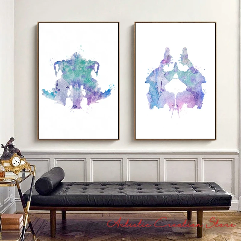 12 الألوان المائية Rorschach اختبار قماش ملصق Rorschach Inkblots علم النفس الطبي فن العلوم الطب النفسي علاج عيادة ديكور