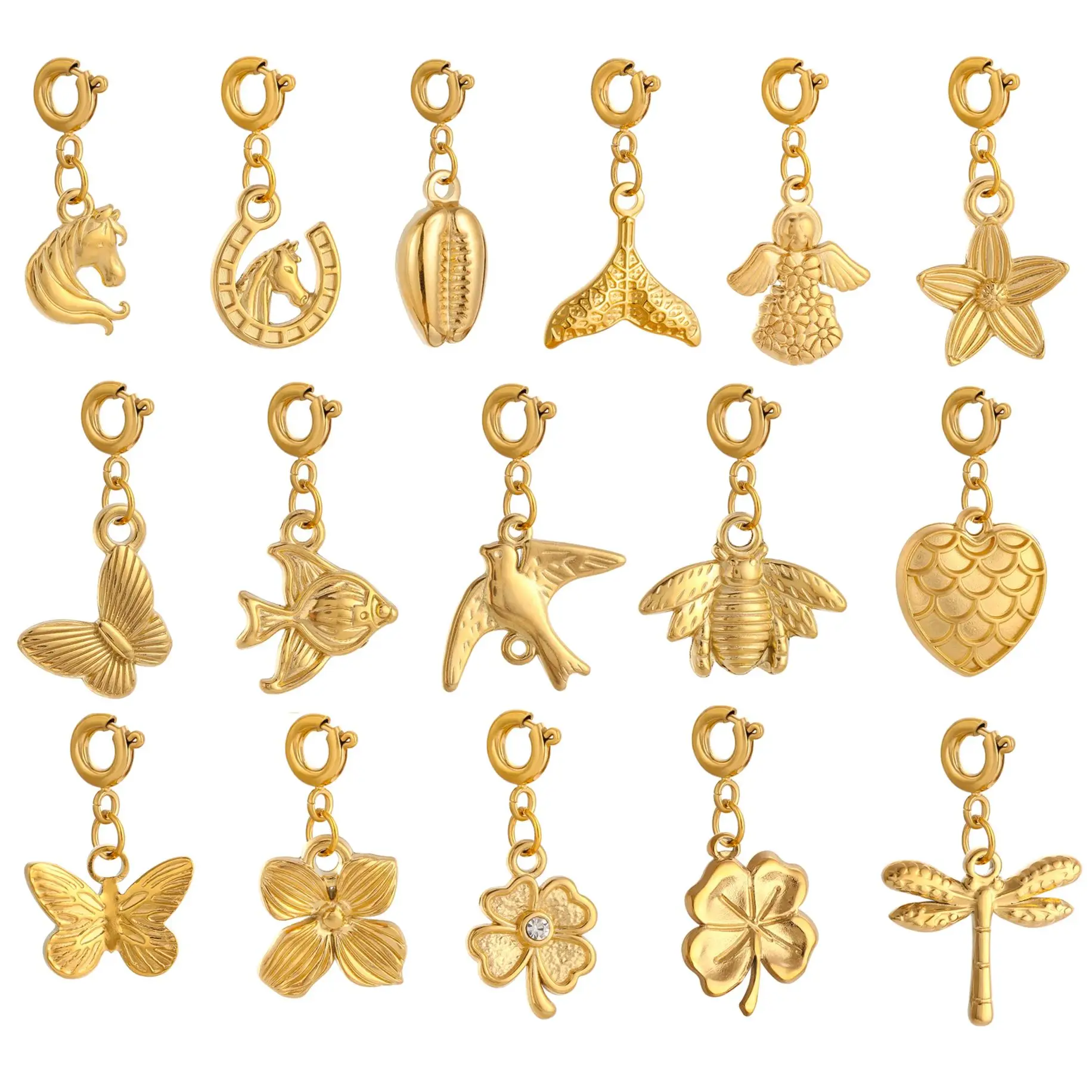 1Pcs Butterfly/Horse/Angel/Fish Tail Charms 18K PVD Plated Stainless Steel Animal Pendants diy Necklace/Earrings Jewelry Making
