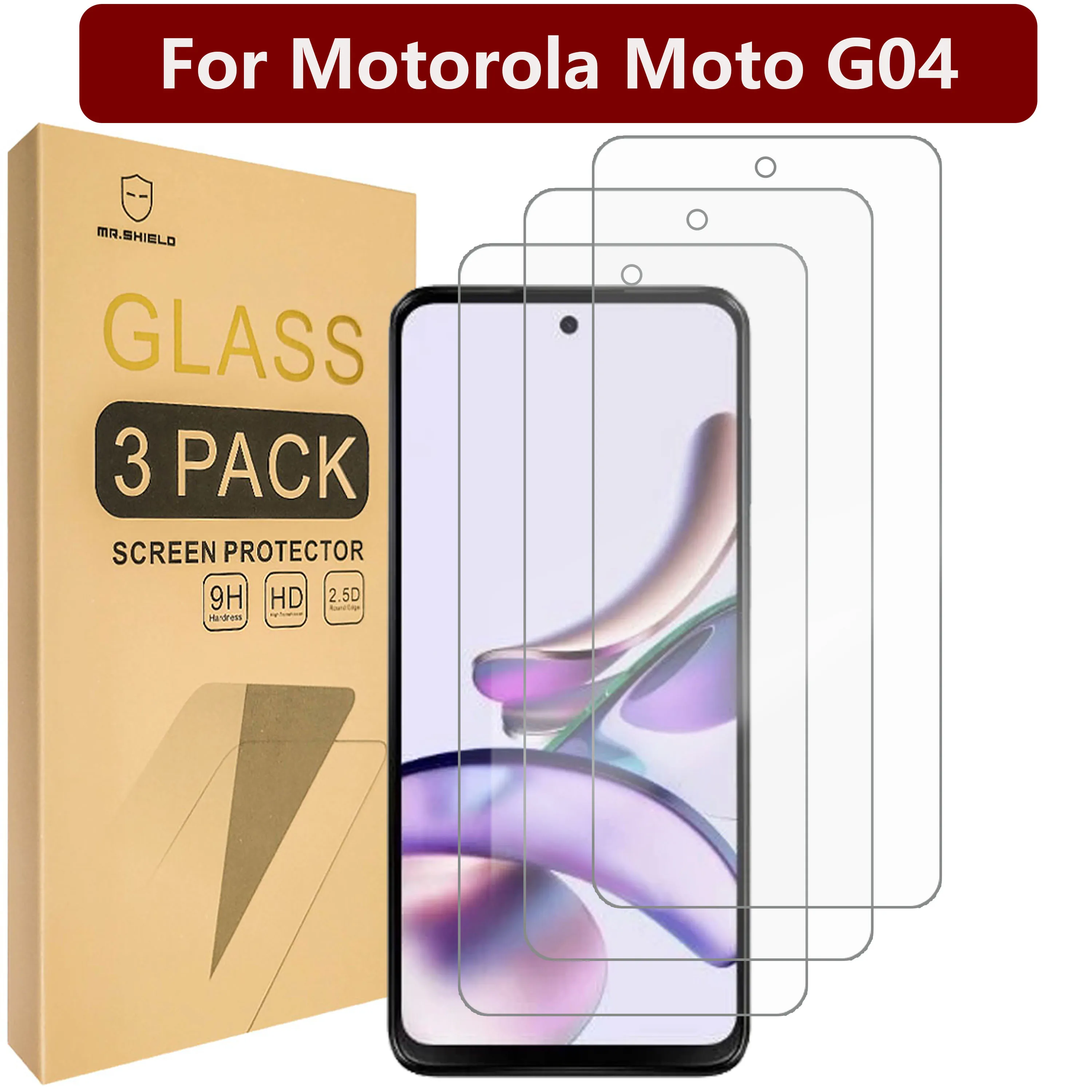 

Защитная пленка Mr.Shield для экрана, совместимая с Motorola Motorola Moto G04 / Moto G04s [закаленное стекло] [в 3 упаковках] [твердость 9H]