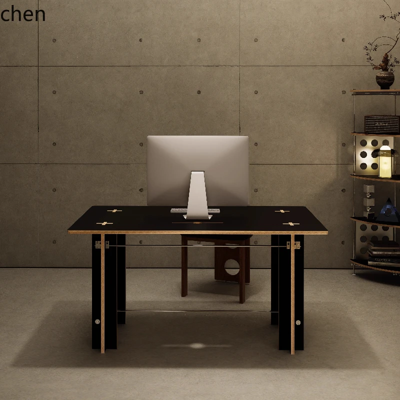 

YFY Medieval Extreme Simple Wind Solid Wood Ocean Panel Metal Advanced Office Desk Computer Desk