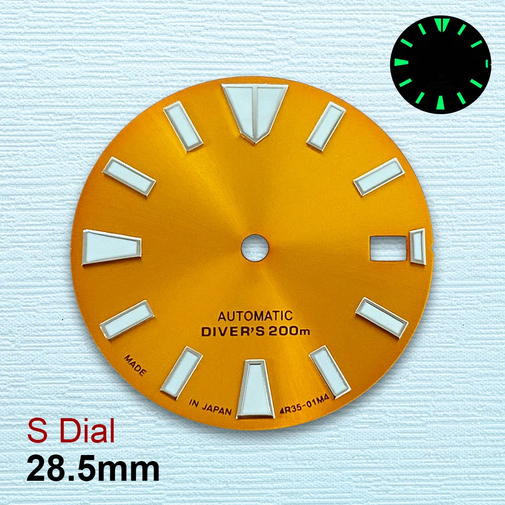 28.5mm S Logo Wave Dial Fit NH35/NH36 Automatic Movement C3 Green Luminous High-Quality Watch Modification Accessories