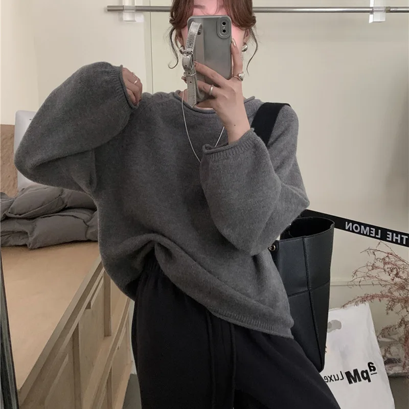 2025 automne et hiver frais, doux, à la mode Style fille sweat à capuche tricoté col rond décontracté chaud à manches longues pull pull