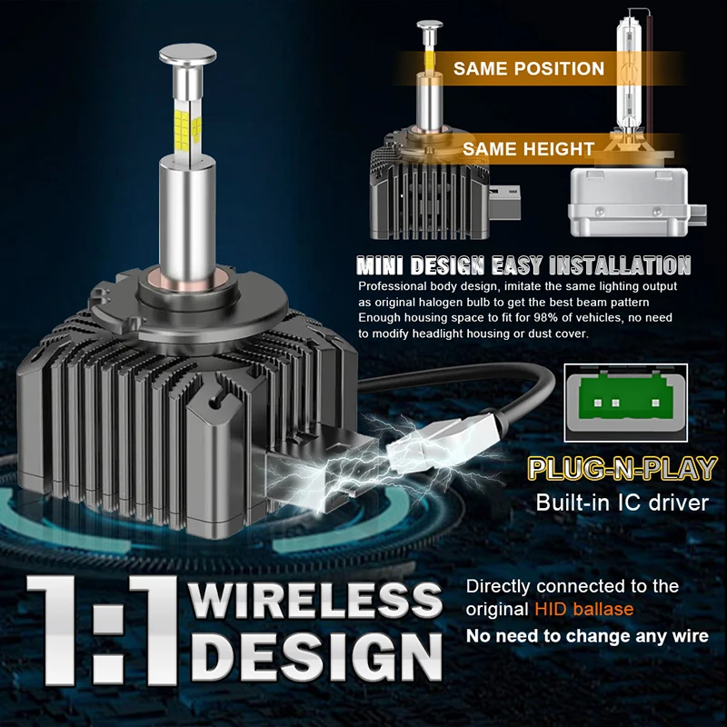 D3S D1S LED Headlights Canbus 1:1 HID D2S D4S D5S D1R D2R D3R D4R Auto Lamp 18800000LM 9800W Plug&Play Turbo LED Bulb for Car