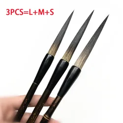 3Pcs Long Hair Bamboo Calligraphic Brush Set L/M/S Chinese Cursive Script Specific Writing Brush Black Hair Large Caoshu Brushes