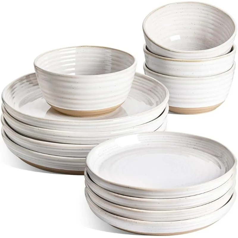 

Dinnerware Sets 12 PCS, Ceramic Plates and Bowls Set, For Housewarming (28 oz Cereal Bowl+ 8" Salad Dish+10" Dinner Plate)
