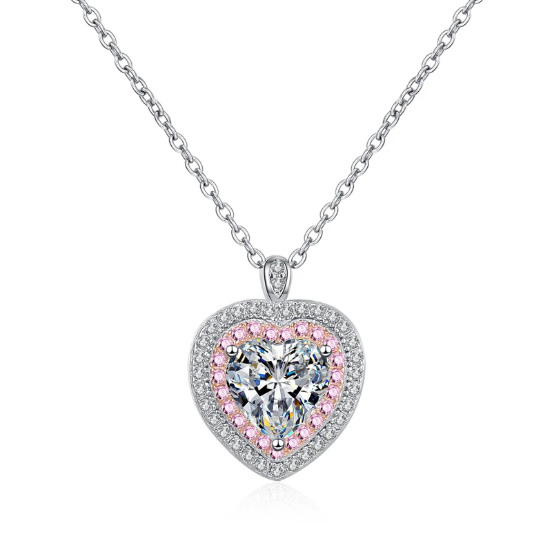 

Ourfuno 1CT Heart Shape Moissanite Necklace For Women White Pink Color Zircon 925 Sterling Silver Pendant Necklace Fine Jewelry