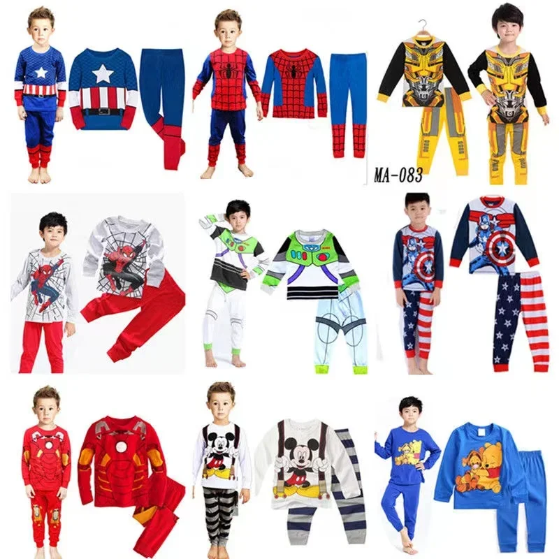 

Boys Long Sleeve Pajamas Set For Kids Pyjama Girls Sleepwear Mickey Toddler Pijama Infantil Children Spiderman Clothes Baby 2-7Y