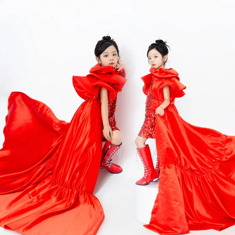 

Guochao Catwalk Children's Catwalk Model China Fengshan River Picture Trendy Children's Dress Girls Car Model Locomotive Catwalk