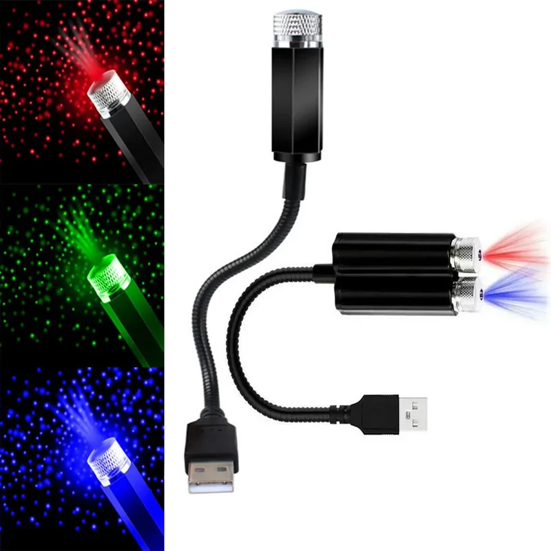 1/2/3PCS LED Car Roof Atmosphere Star Projector Light Romantic USB Laser Stage Light Home Party USB Dual Head LED Starry Light