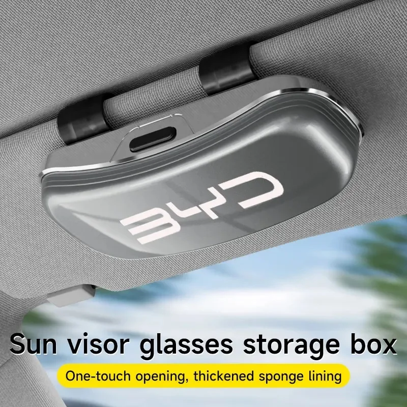 Sun Visor Sunglasses Storage Box For BYD Atto3 Seal Han Tang Dolphin Song Yuan BYD Logo Multifunctional Non‑Drill Glasses Holder
