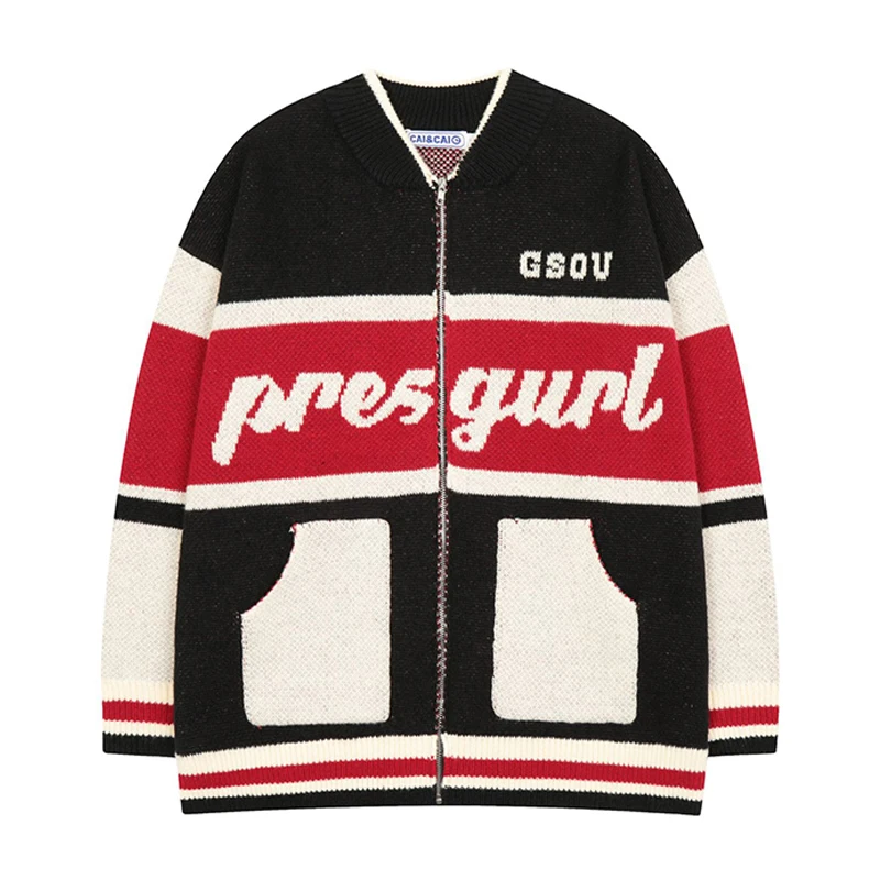 

Japanese Sweater Cardigan Men Women Harajuku Patchwork Zipper Loose Knitted Sweaters Casual Hip Hop Streetwear Jacket Autumn Top