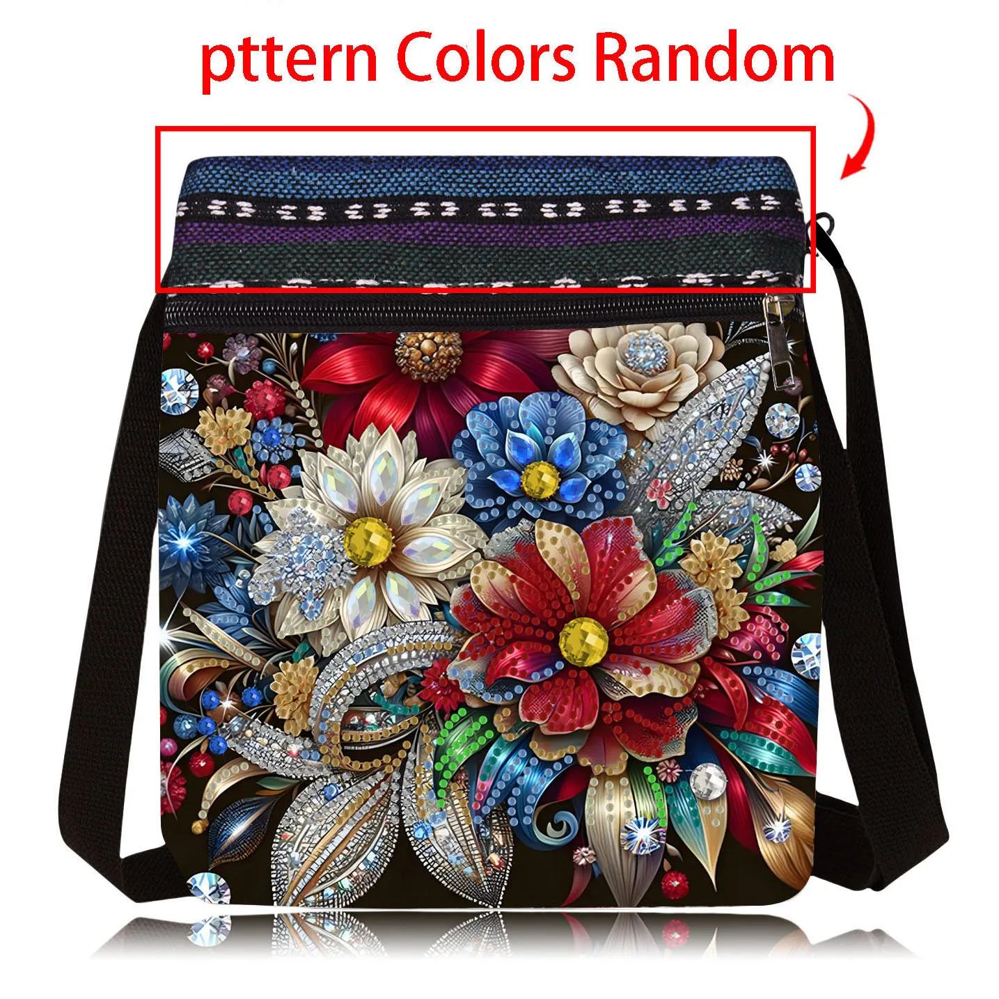 1 Piece Diamond Painting kit, Messenger bag, flower Pattern canvas Material, lightweight and Compact, storage of Household items