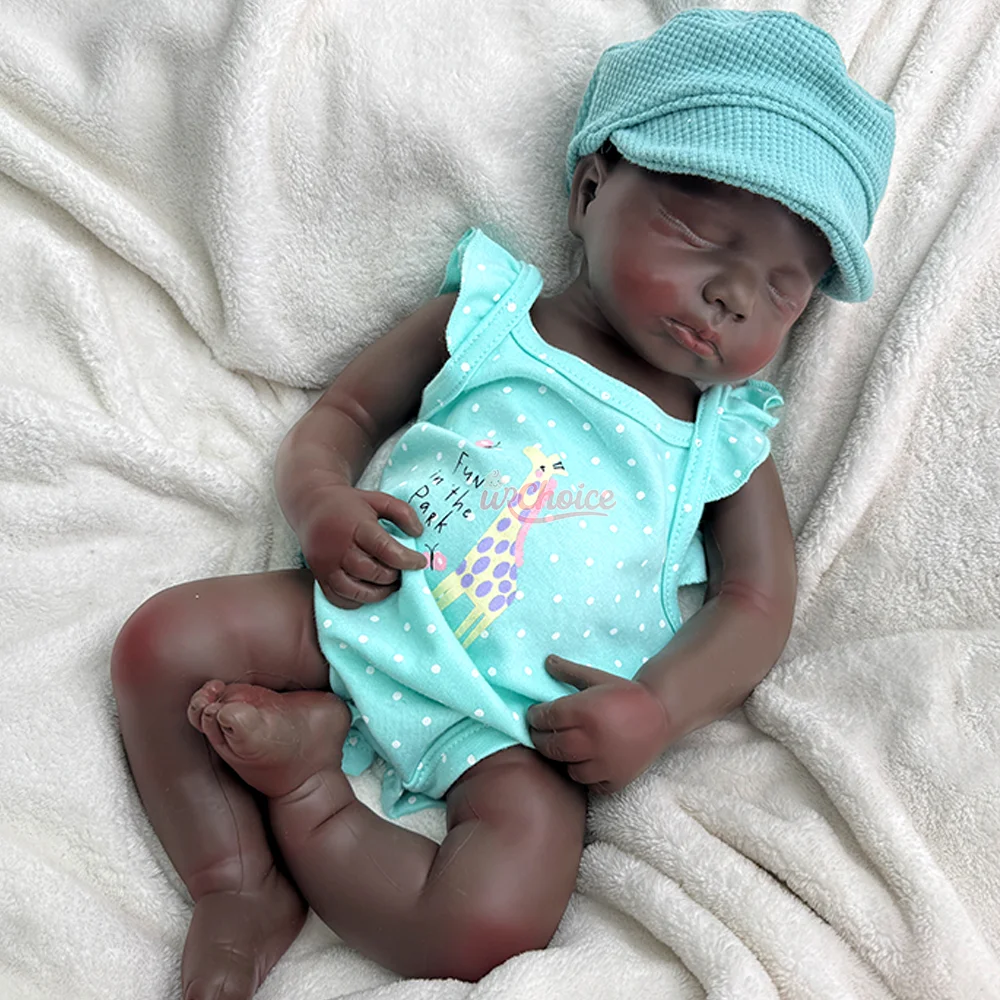 20" Realistic Silicone Reborn Baby Doll Black Reborn Baby Handmade Weighted Lifelike Newborn Collectible Gift Sleeping Doll