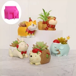 Christmas Gift hat elephant hedgehog succulent plant flowerpot resin silicone mold bell rabbit candle cup Elk box gypsum molds