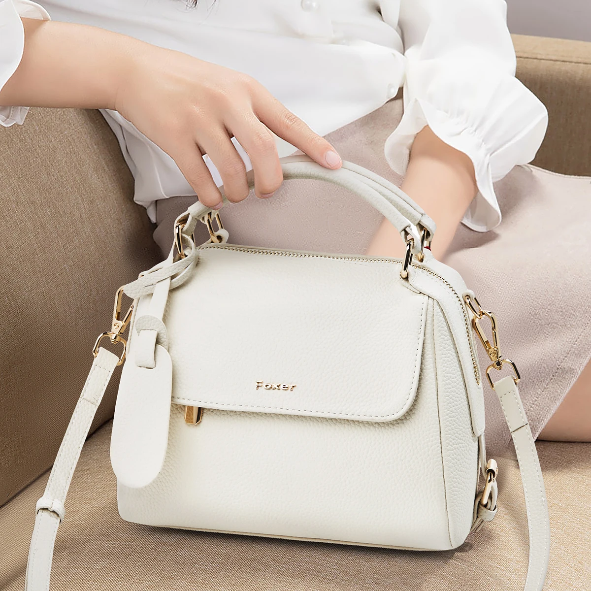 FOXER 2026 Fashion Women's Handbag Cow Leather Lady Shoulder Bag Light Luxury Crossbody Bag for Daily & Commute image 2