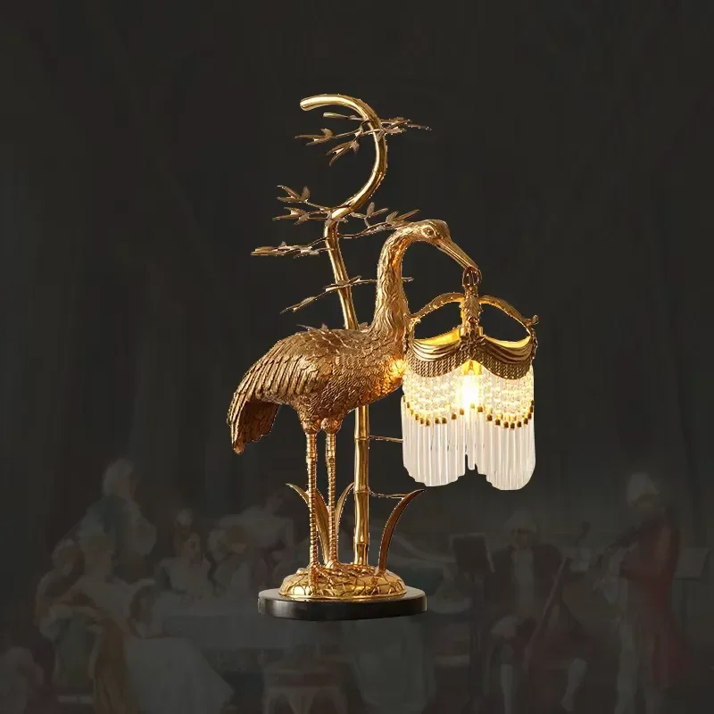 French Brass Bedroom Study Crystal Table Lamp Hotel Art Creative Living Room Bedside Table Lamps