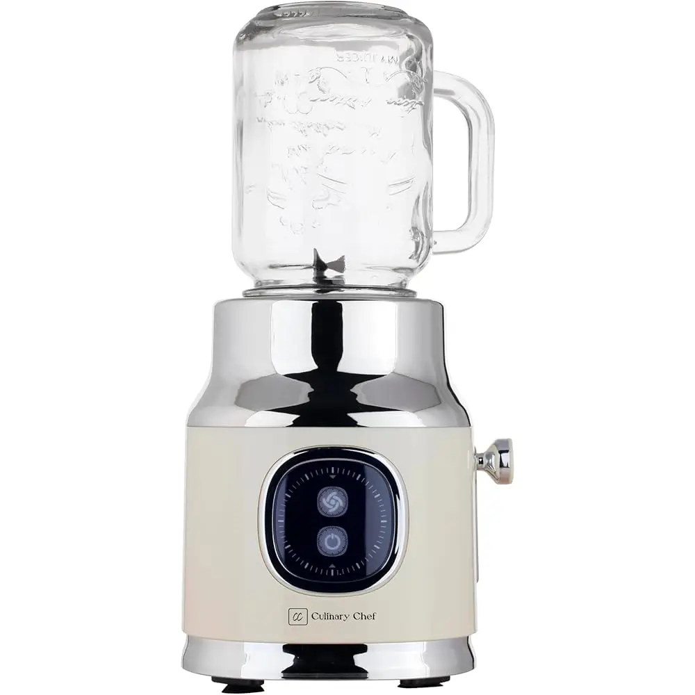 

Culinary Chef Retro Smoothie Maker Blender With Mason Jar, Perfect For Shakes And Smoothies, 300-Watt, Cream