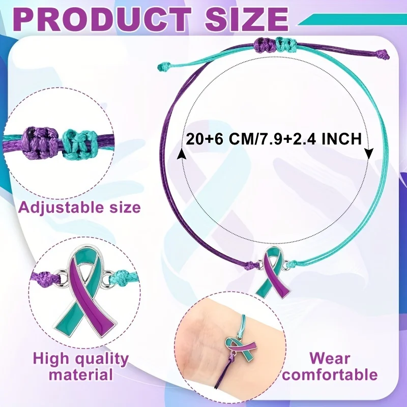 1 piece of ribbon, wax thread braided bracelet, used for suicide prevention, diabetes awareness, charity activities supplies