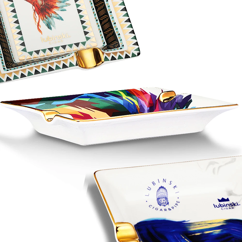 

LUBINSKI Colorful Ashtray Cigar Smoking Tool Portable 2 Tube Home Cigar Ash Tray Holder