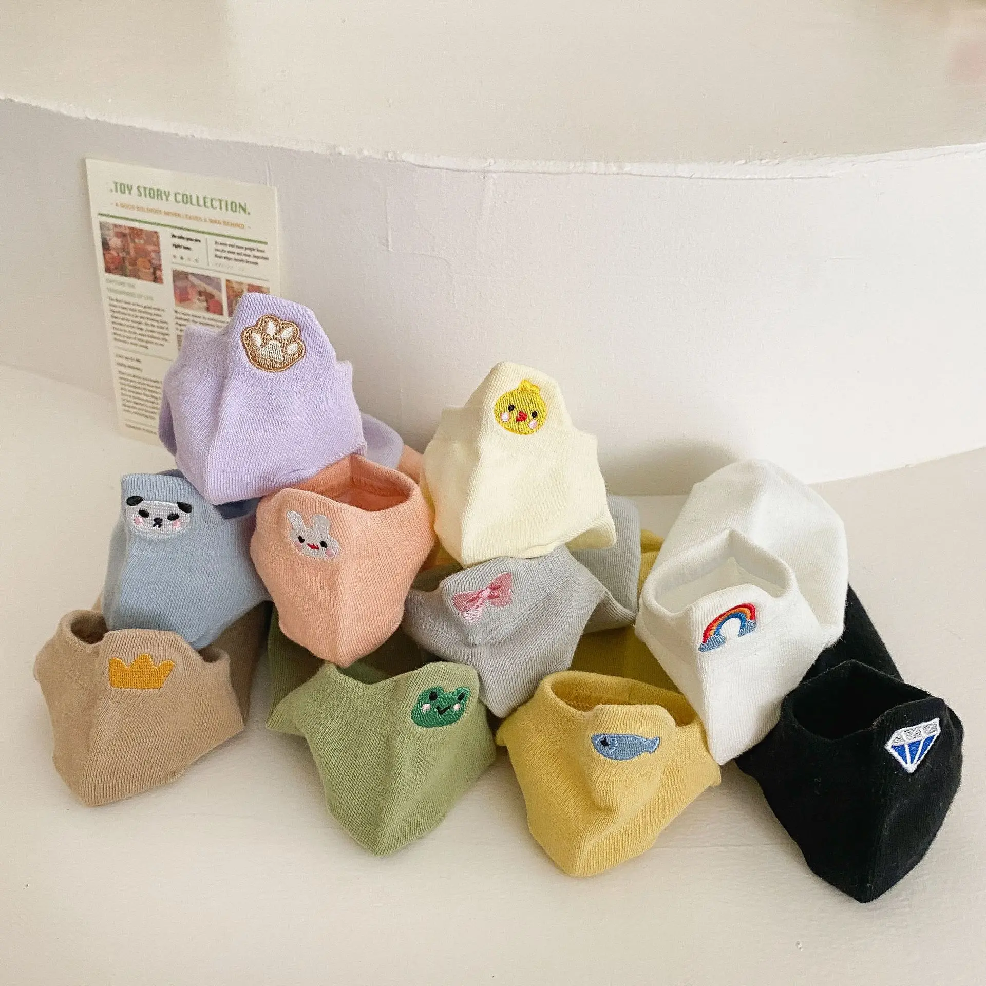 

Набор из 5 пар женских носков: мультяшные укороченные носки из высококачественного хлопка для девочек, оптом, с вышивкой, милые, японские, забавные, очаровательные