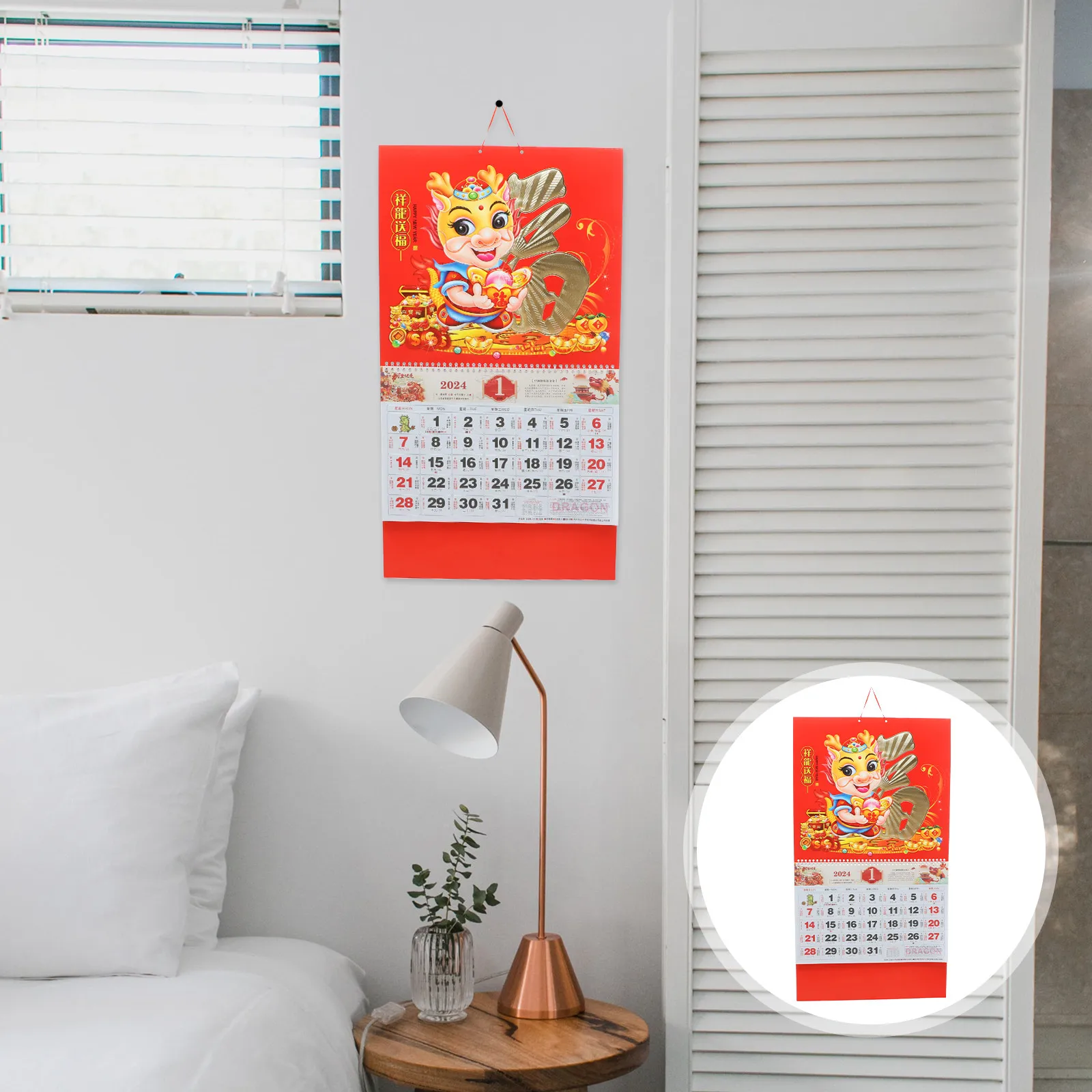 

Декоративный настенный календарь на 2024 год с изображением дракона, художественный настенный календарь для дома и офиса, новогодние календари 2024, настенные календари