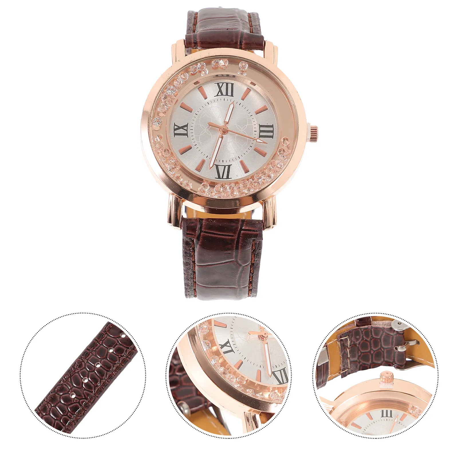 Luxury Women Quartz Wristwatch Rhinestone Detailing Alloy Material Elegant Design Easy to Match Outfits Coffee Color Gift