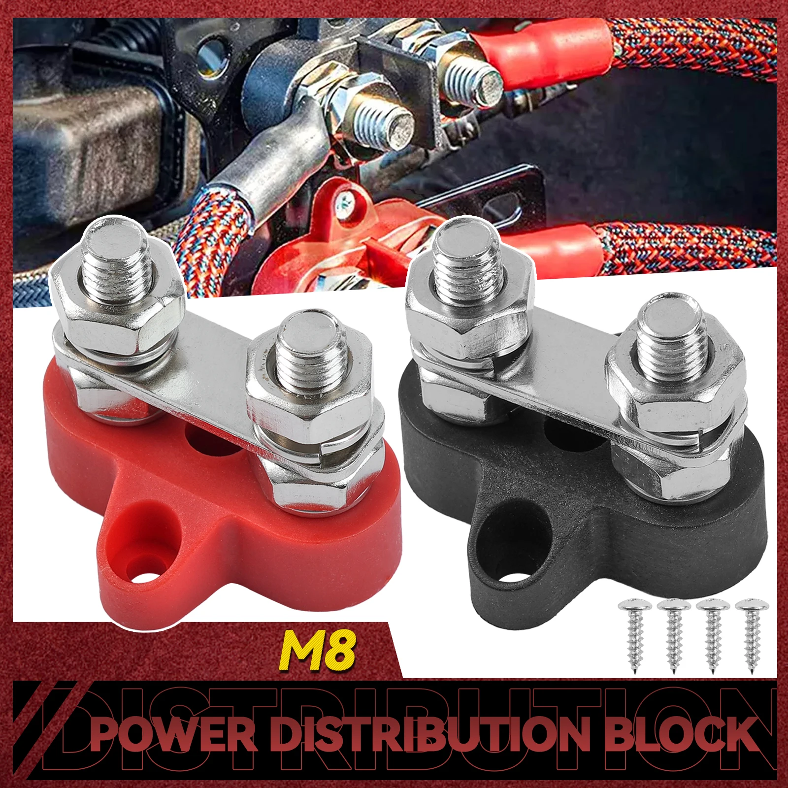 2Pcs Terminal Block Studs M8 48V Junction Block Bus Bar Insulated Dual Power Distribution Stud Positive Negative RV for Auto Car