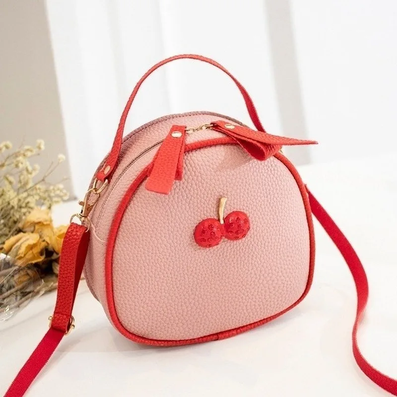 Litchi Pattern Contrast Color Cherry Small Backpack 2022 New Women\'s One-shoulder Messenger Mobile Phone Bag