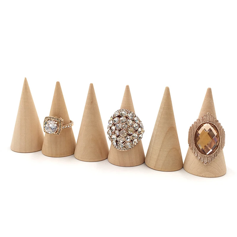 5 Pcs/Set Ring Organizer Wooden Cone Creative Ring Holder Jewelry Display Holder