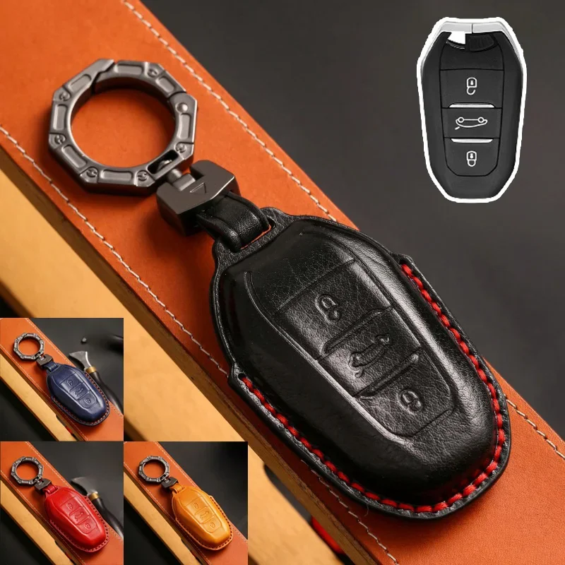 

Genuine Leather Car Key Fob Case Cover Holder For Peugeot 508 2008 3008 5008 Citroen C3 C4 C5 Aircross Grand C4 Picasso DS 5 3 7