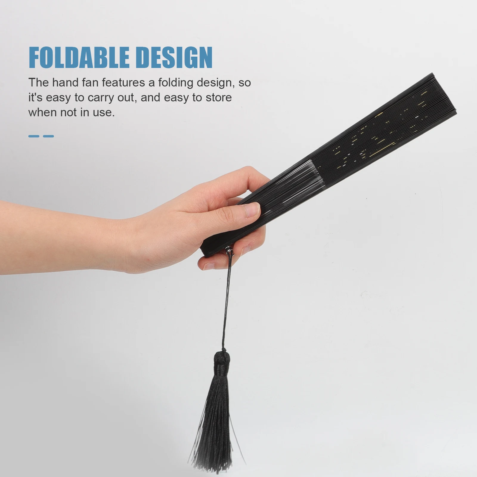 

Folding Fans Portable Decorative Chinese Bamboo H held Black Foldable Women Fans Durable Easy Carry Store Tassel Stage Prop Home