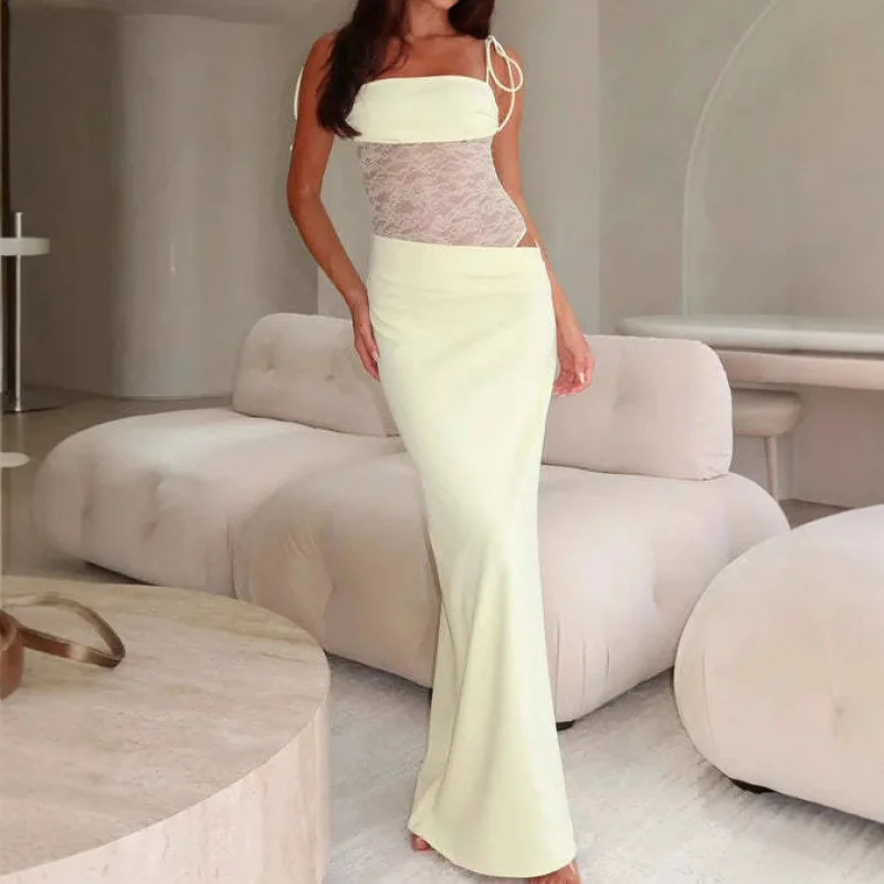 

2025Summer New Bare Midriff New Popular European and American Style Camisole Mid-Length Dress Set Women