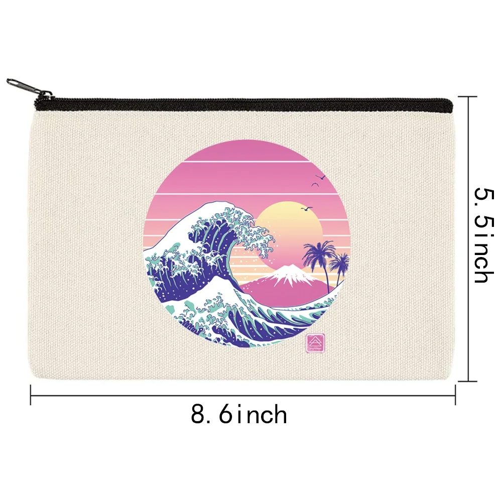 New Women Canvas Cosmetic Bag Wave Series Pattern Makeup Bag Wedding Bridesmaid Makeup Bag Gift Handbag Child Pencil Case