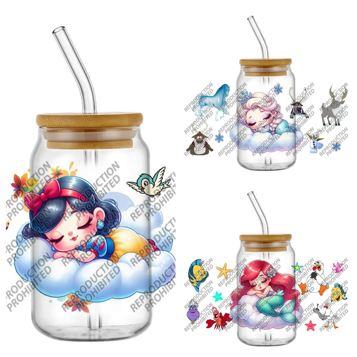 

Новая милая принцесса «Спящая на облаке», 3D наклейка, УФ-наклейка для чашек DTF, водонепроницаемая переводная наклейка на 16 унций, кружка для очков, сделай сам, наклейка