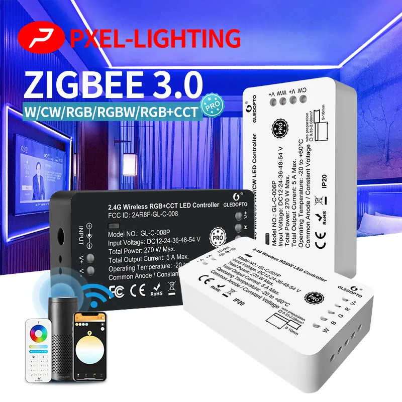 

Контроллер светодиодной ленты Zigbee3.0 Pro RGBCCT, диммер с кнопкой сброса, работает с приложением Tuya Smart Life, голосовым управлением и дистанционным управлением