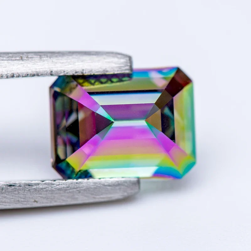 Moissanit-Edelstein im Smaragdschliff, regenbogengrün, loser Edelstein für DIY-Schmuckherstellung mit Zertifikat – Detail 4