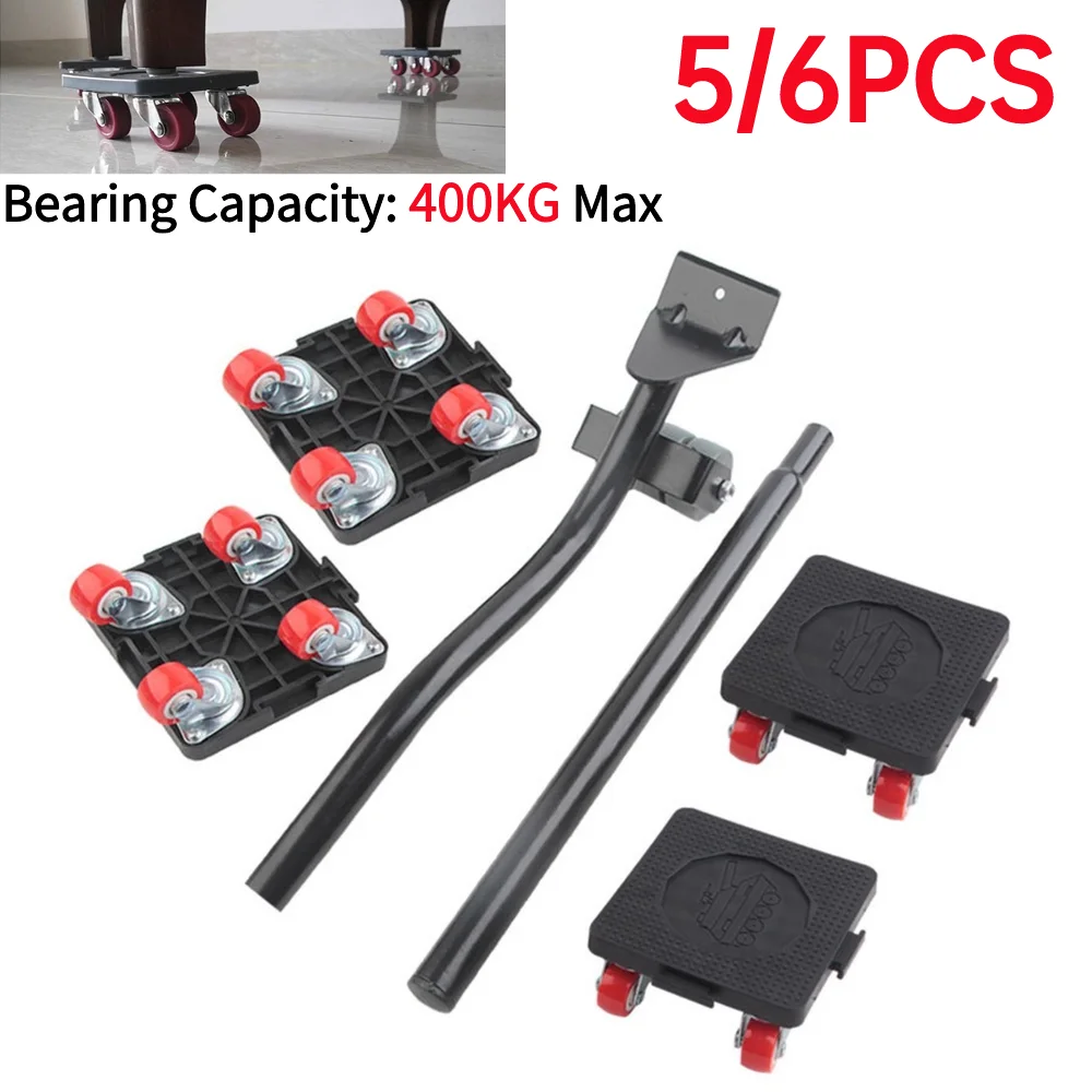 6x 360 Degree Furniture Mover Roller Tool Set Heavy Stuffs Lifter with Wheel Bar Sofa Bookcase Table Chair Moving Tool