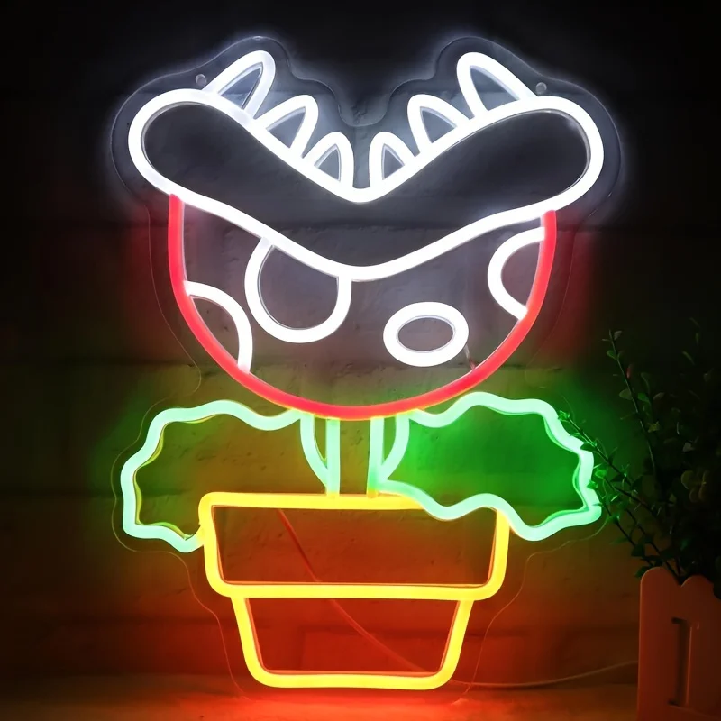 

Cannibal Flower Piranha Plant Neon Sign Birthday Gifts Neon Light USB Dimmable for Home Display Stand Kitchen Wall Art Decor