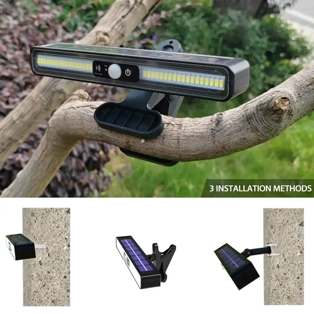 Solar Led Light Waterproof Motion Sensor Bright Easy-install Clip on Wall Lamp with Clamp Hanging Outdoor Yard Garden Lighting