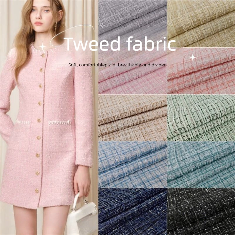 Gewebter karierter Tweed-Stoff als Meterware für Kleider, Mäntel, Westen, Dekorationen, zum Nähen, weicher, hautfreundlicher, bequemer, atmungsaktiver Stoff