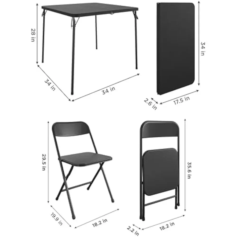 5-piece Set,Folding Table and Chair Set, Suitable for Daily Use At Game Nights or Holiday Celebrations, Black Table and Chair