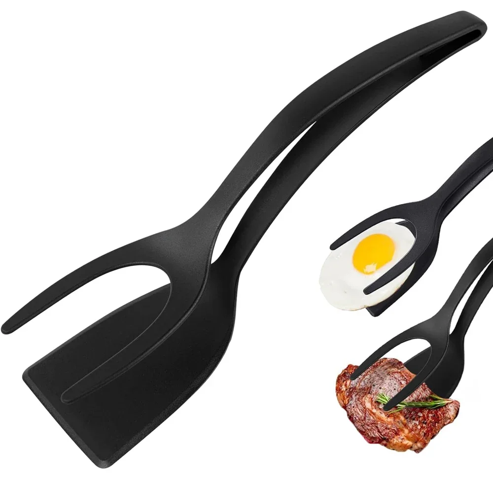 

2 in 1 Grip Flip Spatula Clamp Egg Pancake Fish French Toast Omelette Making Non Stick Home Kitchen Cooking Turner Tool