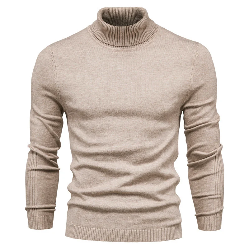 Sweater pria rajut hangat, pakaian Atasan Pria pullover rajut, Slim Fit ramping hangat, rajut warna Solid, Sweater kasual pria tebal Turtleneck musim dingin 2024