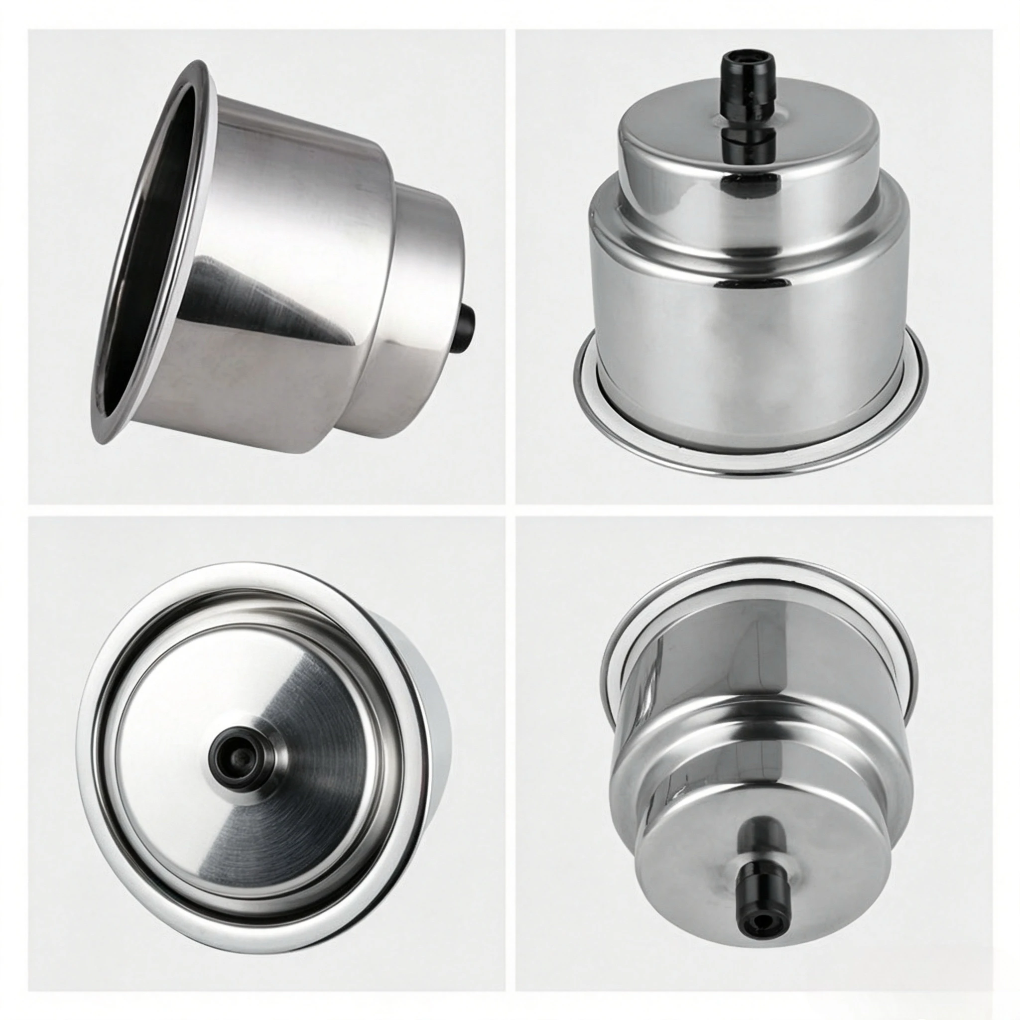 4-Pack Stainless Steel Recessed Cup Holders with Drain Holes, Marine Boat Drink Holders