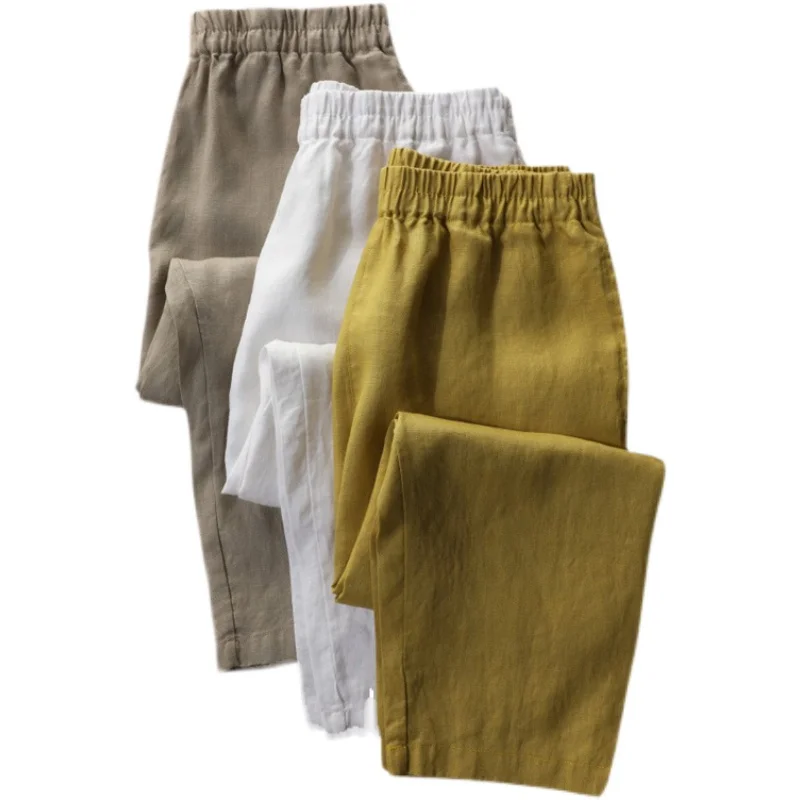 예술적인 코튼 린넨 여성 캐주얼 팬츠, 신축성 있는 허리밴드, 하란 스타일, 여름용 루즈핏 바지, 비대칭 디자인, 출퇴근용