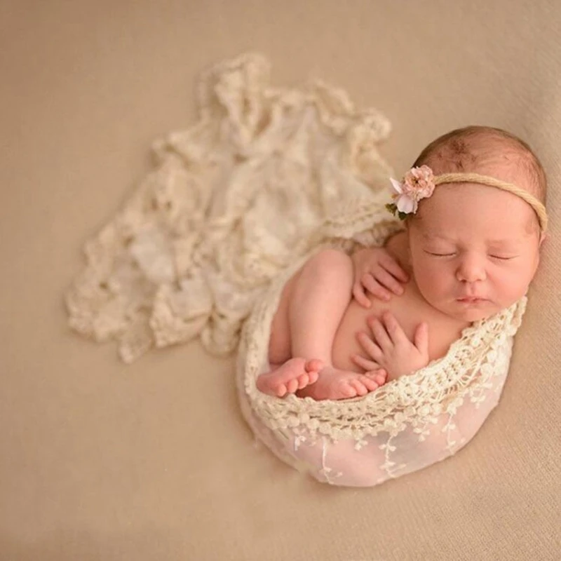 Envoltórios para fotos de bebês recém-nascidos de renda macios para fotografia de bebês cobertores DIY adereços