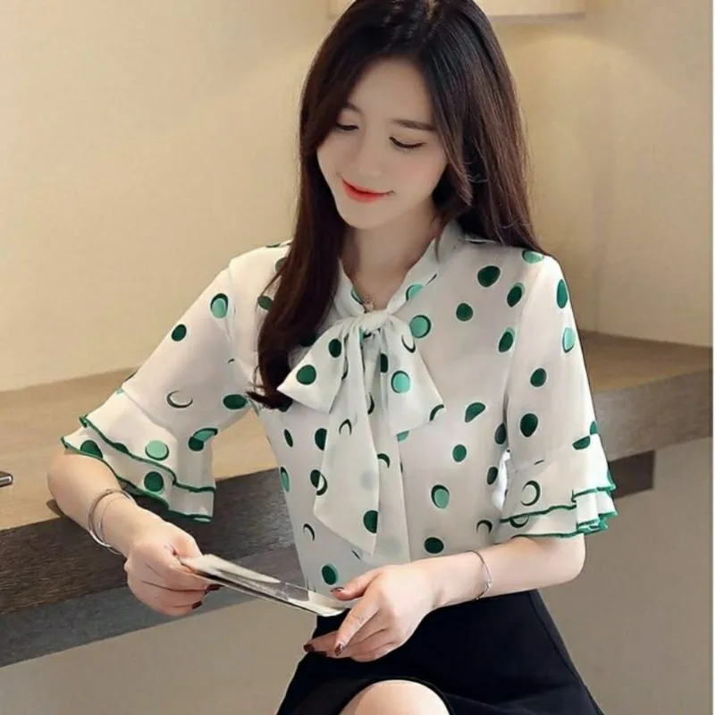 Women Clothes Summer Casual Fashion Simplicity Polka Dot Printing Shirts Women's Korean Trend All-match Sweet Temperament Tops