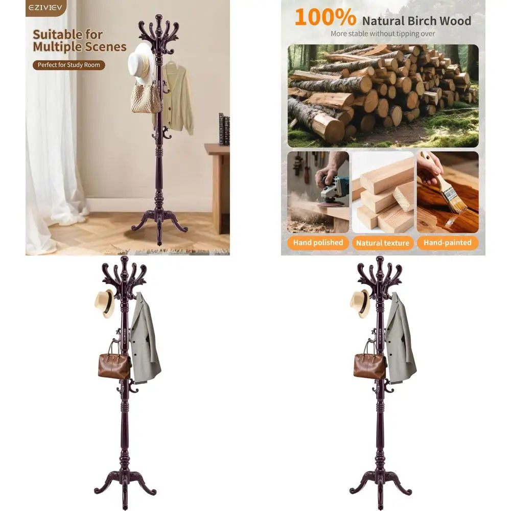 

Напольная вешалка для одежды из массива дерева с 14 крючками, в винтажном стиле, усиленная конструкция для дома и офиса