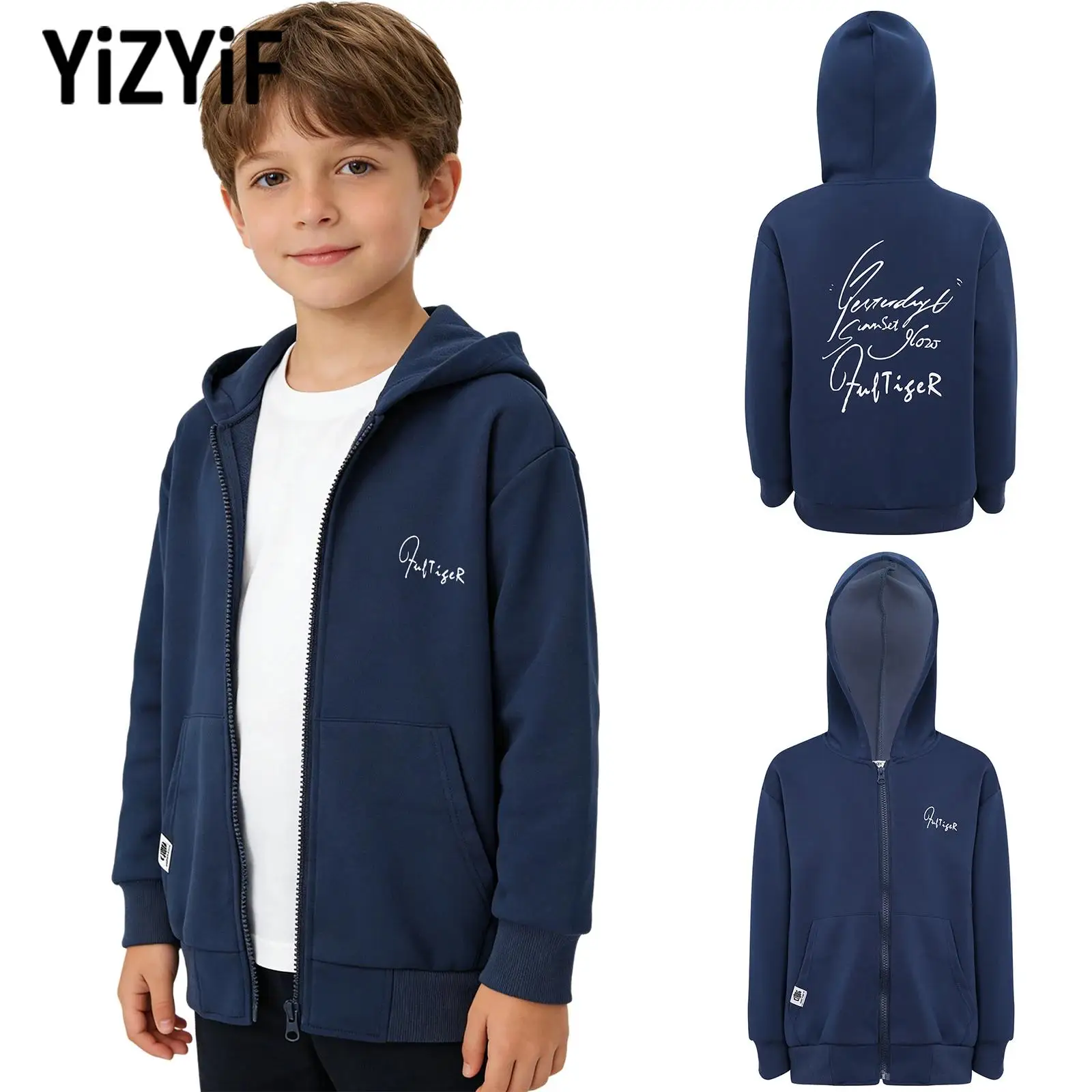 

Kids Boys Letter Print Zipper Hoodie Children Long Sleeve Hooded Sweatshirt Jacket Outerwear for Outdoor Sports Running Exercise