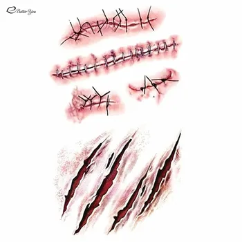 1PC halloween זומבי acars קעקועים קעקועים עמיד למים 3d סימן קעקוע מדבקה עם דם זגופת דם מיוחד צוואר קטן מזויף too מזויף